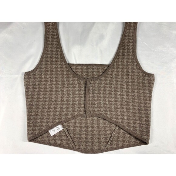 Naadam Set Wool & Cashmere Brown Houndstooth Sweater Flare Pants Corset Top Sz M - Picture 7 of 16